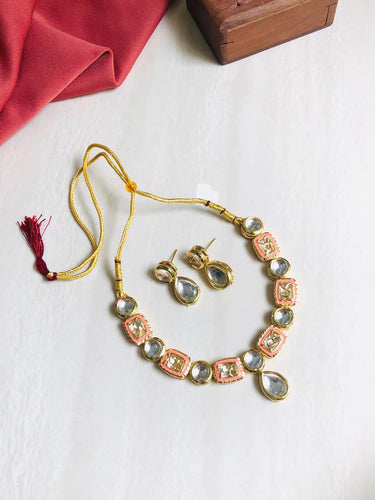 Orange Polki Necklace Set
